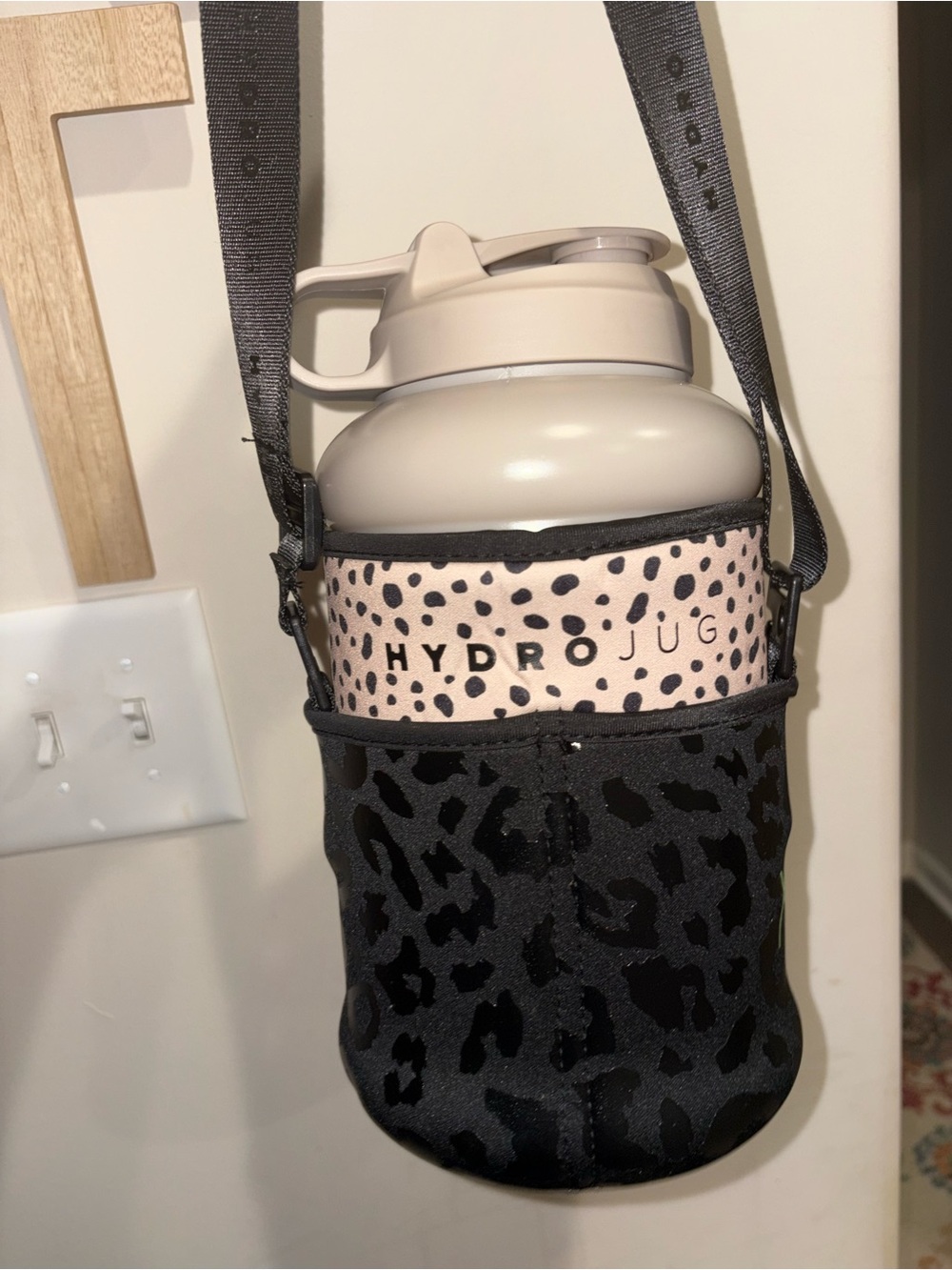 HydroJug Black Leopard Neoprene Crossbody Bottle Carrier with Pink Accent